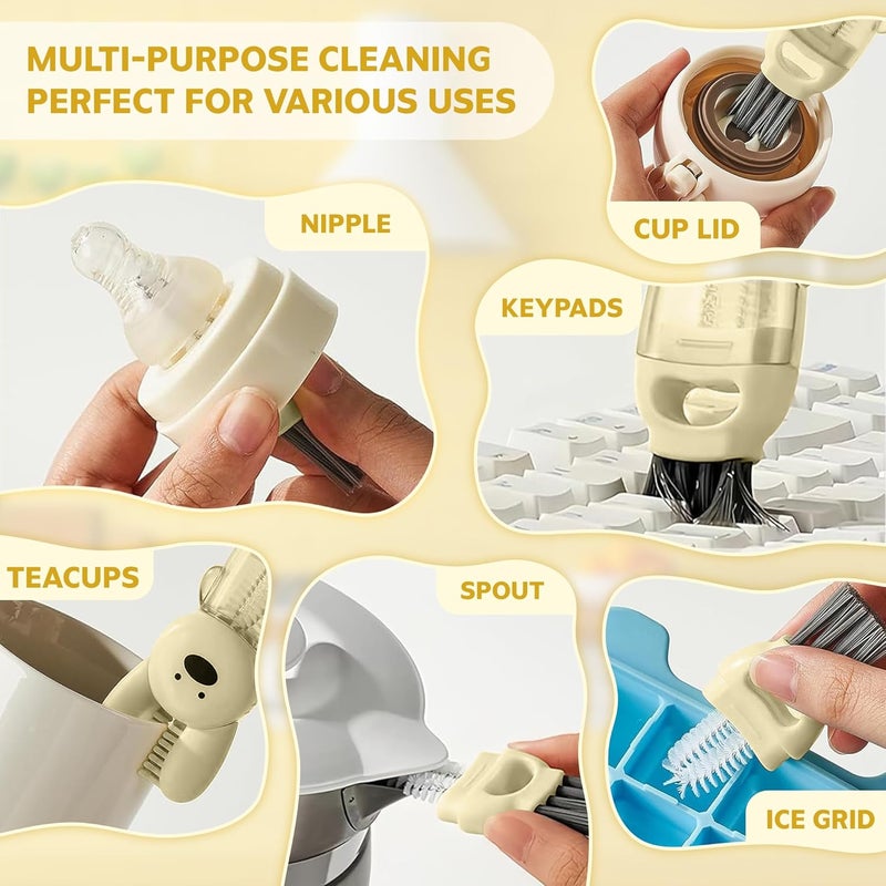 ANSOTHIN Cup Lid Cleaning Brush, Multifunctional Set with 3 in 1 Lid Cleaner and Two 4 in 1 Cup Lid Cleaning Brushes, Cleaning Brush Tool for Bottles, Straws, Tumblers, Travel Mug Caps, Portable Kit (Yellow) - Image 5